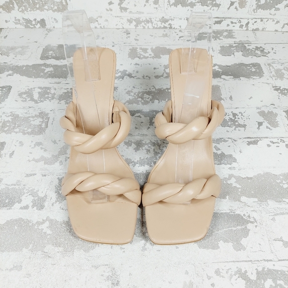 New Open Edit Remmy Twisted Strap Beige Square Toe Heeled Sandals H513 - Picture 9 of 15